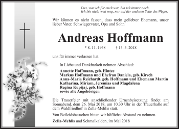 Traueranzeige von Andreas Hoffmann von Südthüringer Presse