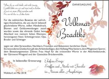 Traueranzeige von Volkmar Bradtke von Südthüringer Presse