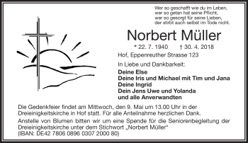 Traueranzeige von Norbert Müller von Frankenpost