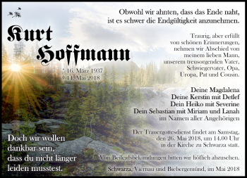 Traueranzeige von Kurt Hoffmann von Südthüringer Presse