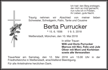 Traueranzeige von Berta Purrucker von Frankenpost