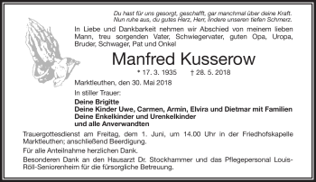 Traueranzeige von Manfred Kusserow von Frankenpost