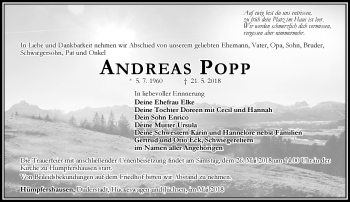 Traueranzeige von Andreas Popp von Südthüringer Presse