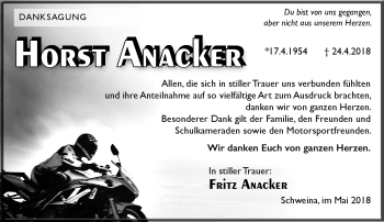 Traueranzeige von Horst Anacker von Südthüringer Presse