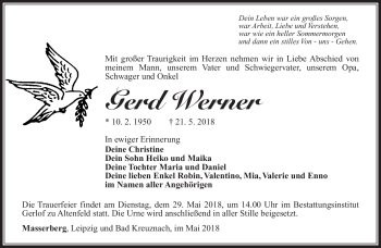 Traueranzeige von Gerd Werner von Südthüringer Presse
