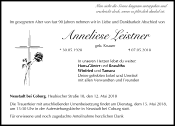 Traueranzeige von Anneliese Leistner von Neue Presse Coburg