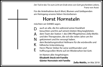 Traueranzeige von Horst Hornstein von Südthüringer Presse