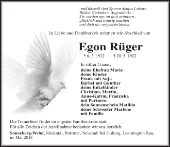 Traueranzeige von Egon Rüger von Südthüringer Presse