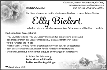 Traueranzeige von Elly Bielert von Südthüringer Presse