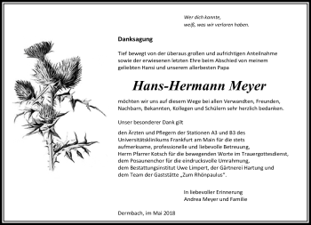 Traueranzeige von Hans-Hermann Meyer von Südthüringer Presse