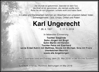 Traueranzeige von Karl Ungerecht von Südthüringer Presse