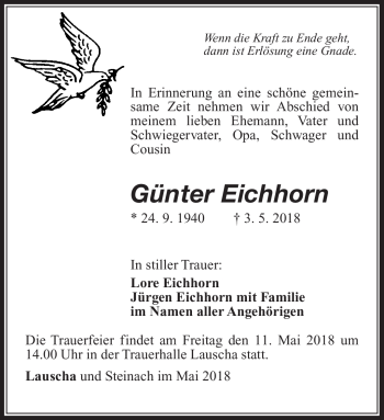Traueranzeige von Günther Eichhorn von Südthüringer Presse