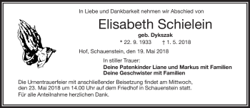 Traueranzeige von Elisabeth Schielein von Frankenpost
