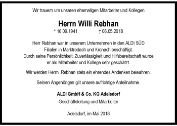 Traueranzeige von Willi Rebhan von Neue Presse Coburg