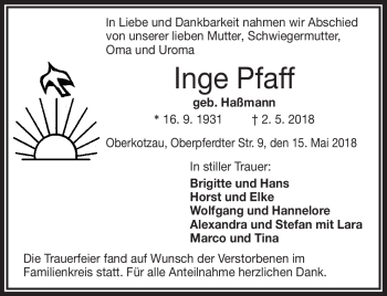 Traueranzeige von Inge Pfaff von Frankenpost