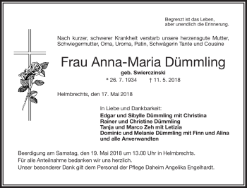 Traueranzeige von Anna-Maria Dümmling von Frankenpost