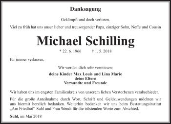 Traueranzeige von Michael Schilling von Südthüringer Presse