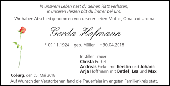 Traueranzeige von Gerda Hofmann von Neue Presse Coburg