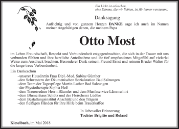 Traueranzeige von Otto Most von Südthüringer Presse