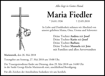 Traueranzeige von Maria Fiedler von Neue Presse Coburg