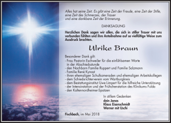 Traueranzeige von Ulrike Braun von Südthüringer Presse