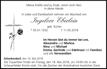 Traueranzeige von Ingelore Eberlein von Neue Presse Coburg
