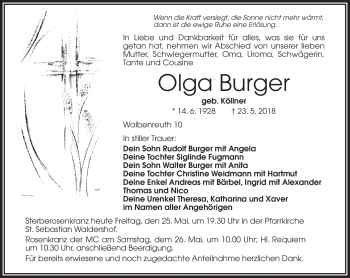 Traueranzeige von Olga Burger von Frankenpost