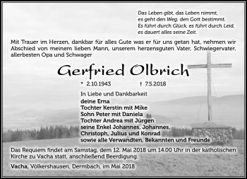 Traueranzeige von Gerfried Olbrich von Südthüringer Presse