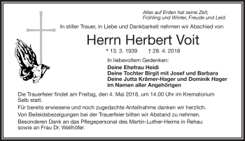 Traueranzeige von Herbert Voit von Frankenpost