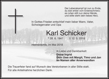 Traueranzeige von Karl Schicker von Frankenpost