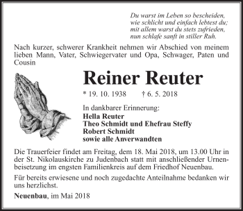 Traueranzeige von Reiner Reuter von Südthüringer Presse