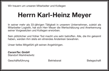 Traueranzeige von Karl-Heinz Meyer von Frankenpost