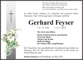 Traueranzeige von Gerhard Feyser von Südthüringer Presse