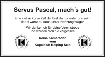 Traueranzeige von Pascal Schwager von Frankenpost