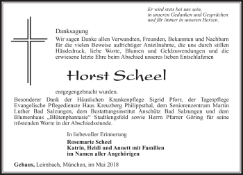 Traueranzeige von Horst Scheel von Südthüringer Presse
