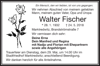 Traueranzeige von Walter Fischer von Frankenpost