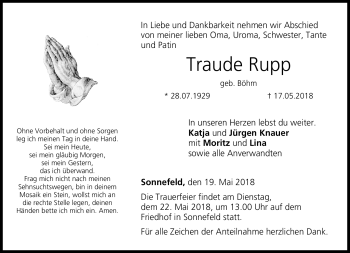 Traueranzeige von Traude Rupp von Neue Presse Coburg