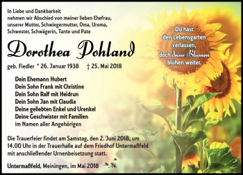 Traueranzeige von Dorothea Pohland von Südthüringer Presse