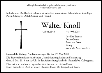 Traueranzeige von Walter Knoll von Neue Presse Coburg