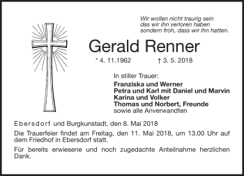 Traueranzeige von Gerald Renner von Neue Presse Coburg