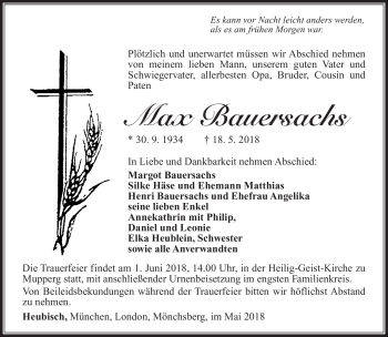 Traueranzeige von Max Bauersachs von Südthüringer Presse
