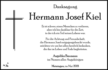 Traueranzeige von Hermann Josef Kiel von Südthüringer Presse