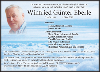 Traueranzeige von Winfried Günter Eberle von Neue Presse Coburg