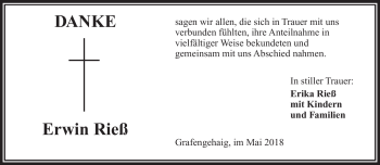 Traueranzeige von Erwin Rieß von Frankenpost