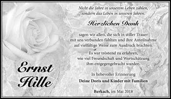 Traueranzeige von Ernst Hille von Südthüringer Presse