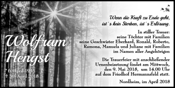 Traueranzeige von Wolfram Hengst von Südthüringer Presse