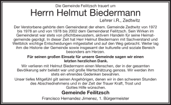 Traueranzeige von Helmut Biedermann von Frankenpost