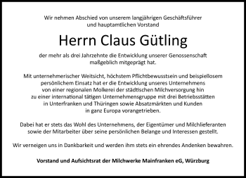 Traueranzeige von Claus Gütling von Südthüringer Presse