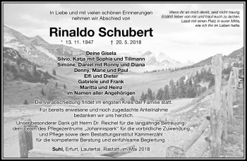 Traueranzeige von Rinaldo Schubert von Südthüringer Presse