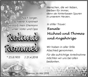 Traueranzeige von Roland Rommel von Südthüringer Presse